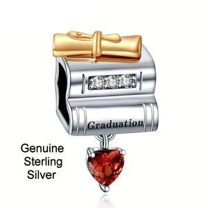 Sterling Silver Diploma Graduation Charm Diploma w/ Book